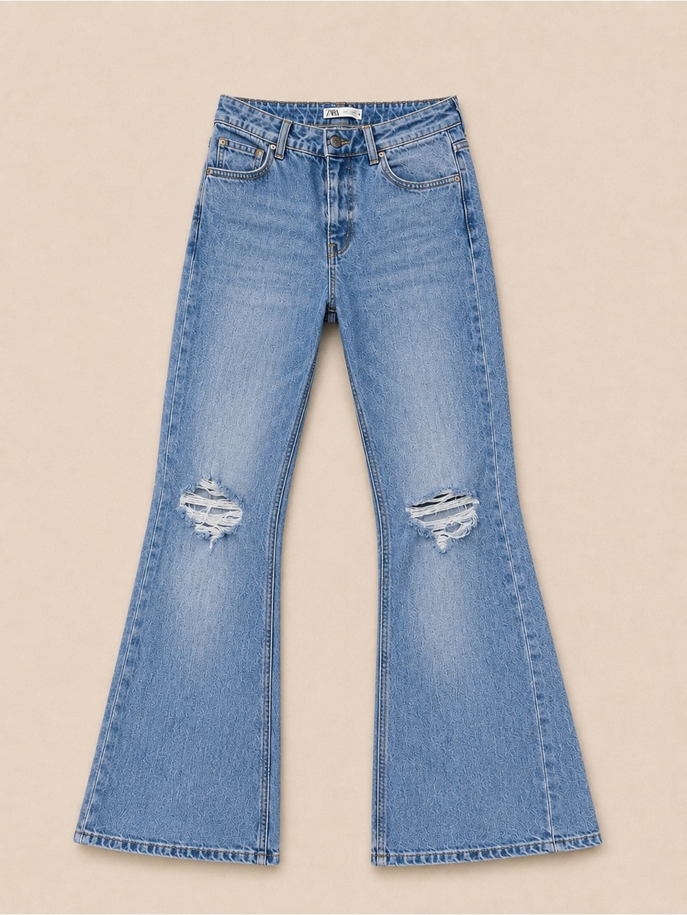 Zara Light Blue Distressed Flared Jeans